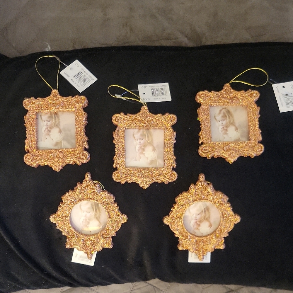 Holiday Glitter Picture Ornament Frames. Set Of 5